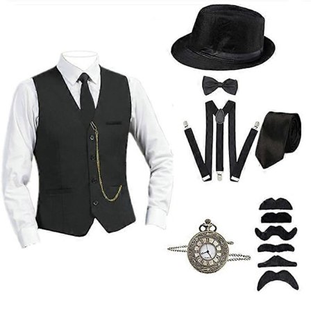 8 st Herr 1920-tals Gatsby Gangster Kostym med Tillbehör Halloween Cosplay Karneval Party Kostymer