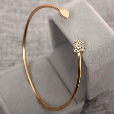 Bangle Bracelets For Women,double Heart Rhinestone Inlaid Opening Cuff Bracelet Bangle Jewelry Gift