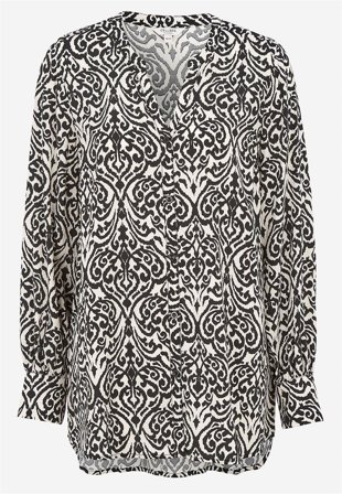 Cellbes of Sweden - Vævet tunika med knapper i beige / sort / mønstret til damer i størrelse 46/48