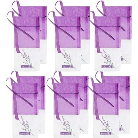 Sachet-poser i mesh, lavendel, lin, organza, gasbind, gaveposer, sekker for lavendel, krydder og urter (12 lilla poser med snor)