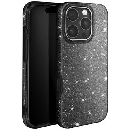 Glitter-skal - iPhone 16 Pro - Stötsäker - Svart - Glamourdesign - Funklande skydd