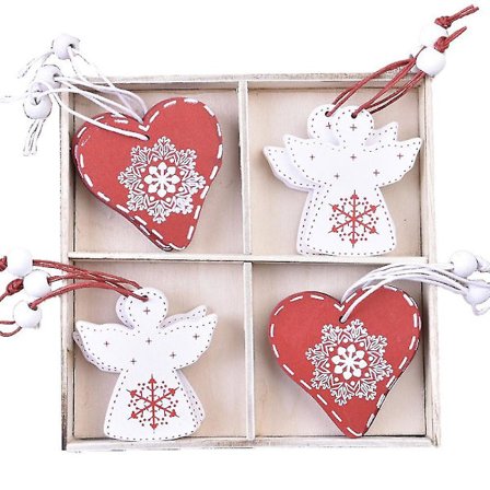 Julepynt i tre, bondegårdsstil, rustikk, trehengende pynt