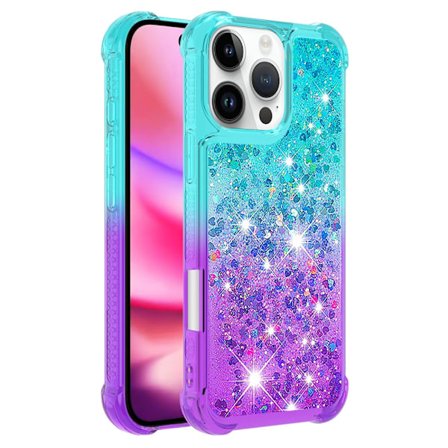 SKALO iPhone 16 Pro Kvicksand Glitter Hjerter TPU Cover - Turkis-Lilla