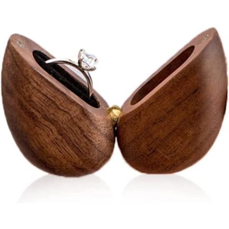 Hjerteformet valnøtt ringboks pute for bryllup, forlovelse, Ma