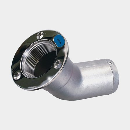 Pasacascos sin tapas Roca Deck Filler Body, ISO 9093-1 / 11192, en ángulo de 45°, acero inoxidable AISI 316L, para manguera de Ø38 mm