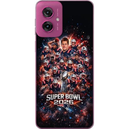 Kompatibel Mobilcover til Motorola Moto G55 Super Bowl 2026 plakat med New England Patriots og NFL-pokal i eksplosiv sportsdesign