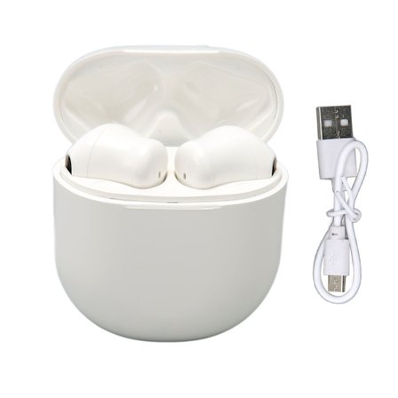 Bluetooth-øretelefoner - Hvide, lette, trådløse binaurale øretelefoner med opladningsetui til sport og daglig brug