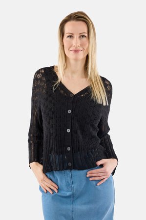 SIGNATURE - Cardigan - Sort - Hulmønster
