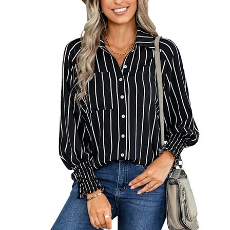 Damtröja Randig Polyester Mode Casual Lös Långärmad Skjorta för Tidig Höst