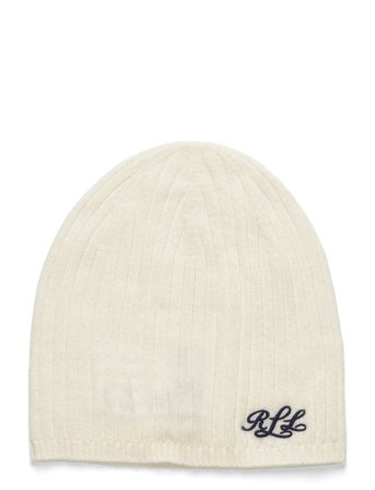 Embroidered-Logo Ribbed Cashmere Beanie Cream Lauren Ralph Lauren