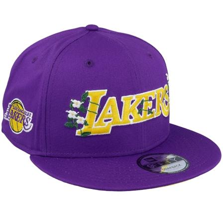 New Era - Los Angeles Lakers Flower Wordmark 9FIFTY Purple Snapback Snapback Purple Cap - NBA @ Hatstore