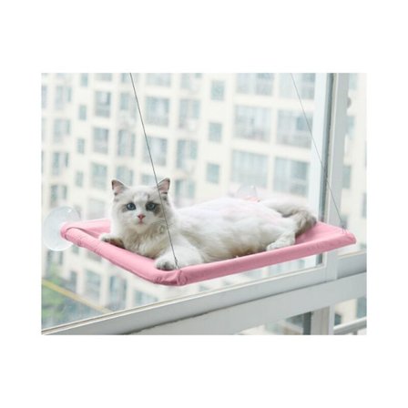 Katt hängande säng bekväm och hållbar bo fönster hängmatta med kudde hylla husdjur säng ram 17,5 kg (rosa)