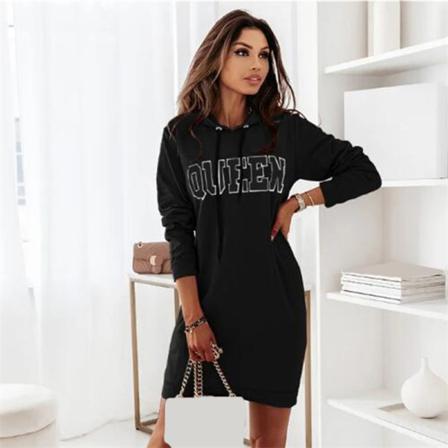 Höst Långärmad Hooded Letter Sport Casual Dress Dam Swea