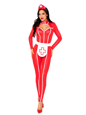Leg Avenue: Hospital Heartbreaker Catsuit Red - Vuxen.dk: For hende - Vuxen.dk: Lingeri & undertøj