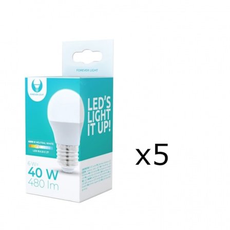 LED-Lampa E27, G45, 6W, 4500K 5-pack, Vit neutral