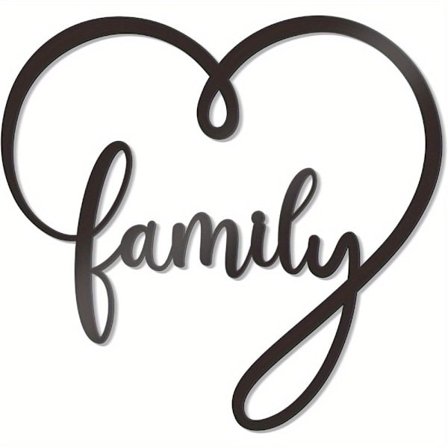 Hjärtformad metallväggplatta - Stor svart hjärtformad väggdekoration för familjen, idealisk för vardagsrum och sovrum.