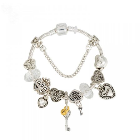 Dame Charm Armbånd, Nøgle Vedhæng Perlearmbånd, Passer