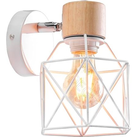Vintage vägglampa 15 cm vägglampa industriell design geometrisk bur lampskärm retro lampa av trä järn