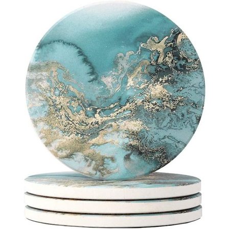 4 kappaleen pyöreä imukykyinen kivialusta, jossa on korkkipohja ja C