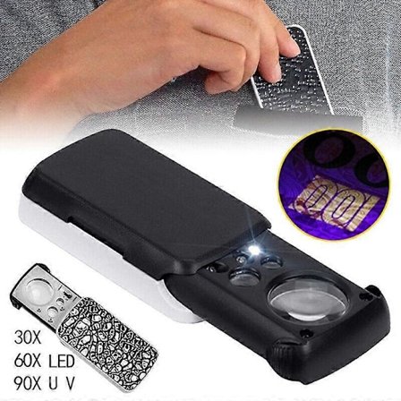 Smyckesförstoringsglas Litet Portabelt Smyckesförstoringsglas 30 X 60 X 90 X Förstoring med LED och UV-lampa