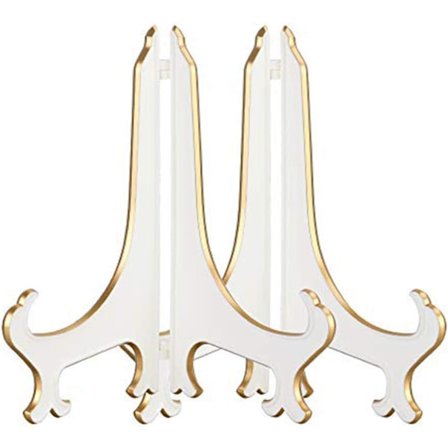 (2-pakning) 10" Dekorativ tallerkenholder Stativ Plast Bilde Staffeli Display Stativ Bilderammestativ Hvit Gull