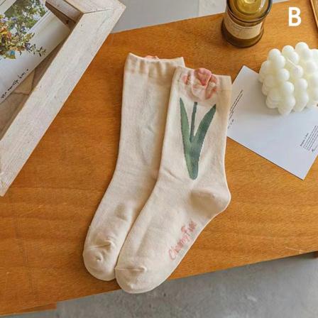 Nya Damstrumpor n Style Flower Trend Casual bomullsstrumpor tjejer B