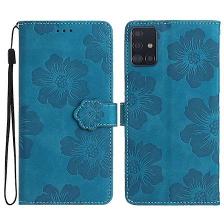 Pungcover til Samsung Galaxy A51 4G SM-A515 Blomster Præget Stativ PU Læder Telefon Cover
