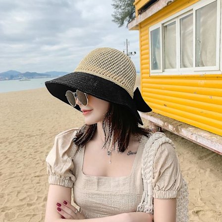 Kvinnors mjuka solhatt i halm med UPF 50+ (svart)