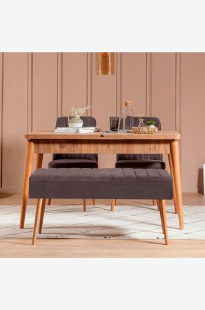Hanah Home - Sett med bord og stoler (4 deler) - Gina - Brun - Spisegrupper - Fra Homeroom