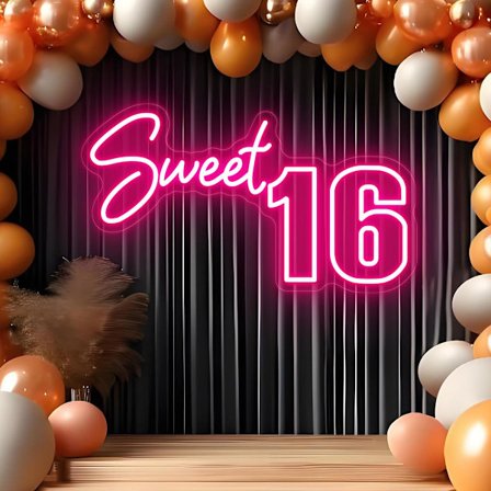 Sweet 16 Party Dekorationer Neon Skylt, Sixteen 16-årsdag Dekorationer Present till Flickor, Lysande Siffror Sweet 16 Skylt för Party Bakgrund 