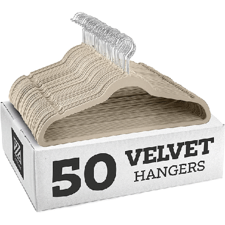 Sklisikre fløyelskleshenger (45 cm) - Elfenben/galvanisert krok 10PCS