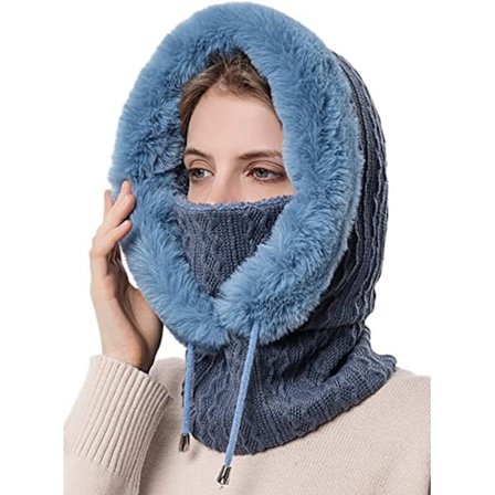 Dame Én Stykke Slouchy Fleece Hue Hætte Hætte Tørklæde Maske Snørebånd Varm Hætte Vinter Balaclava Pullover Strikket Hue