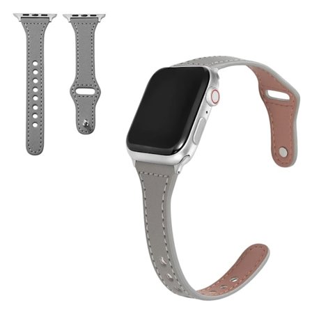 Apple Watch Series 6 / 5 40mm button snap genuine leather watch band - Grey
