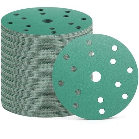 50 stk. slipeskiver 150 mm, 15 hull, 10x korn 60/80/120/180/400, slipepapir kompatibelt med eksentersliper (grønn (p60/p80/p120/p180/p400)))))【pl】