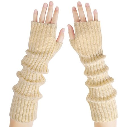Arm Sleeves - Lange fingerløse til kvinder - Strikkede Y2K arm sleeves - (Beige)