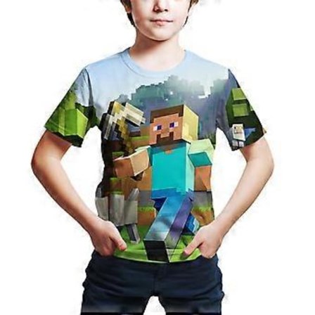Minecraft Spel Sommar T-shirt Barn Kortärmad Casual Tee Shirt 3D Tryckt Rundhals Toppar för 6-14 År (13-14 År C)