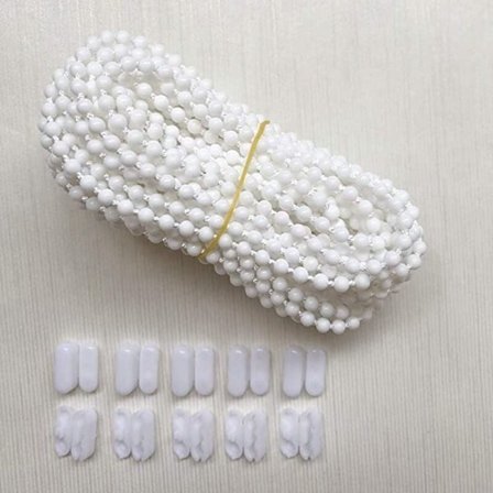 10 Meter Rullgardinskedja med 10 Kopplingar, Snöre för Vertikala Persienner, Rullgardiner, Reservdelar, (Vit)