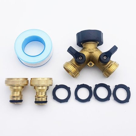 Dubbel tvättmaskins kran, 2-vägs Y-fördelare, mässings slangadapter, guld