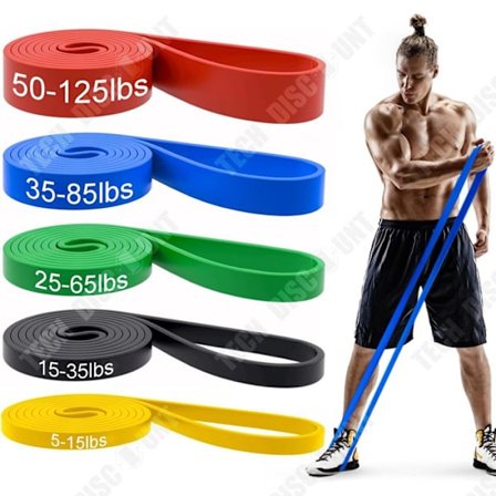 Gummiband för träning - TD - Set om 5 - 100% naturlatex - 5 motståndsnivåer - Unisex