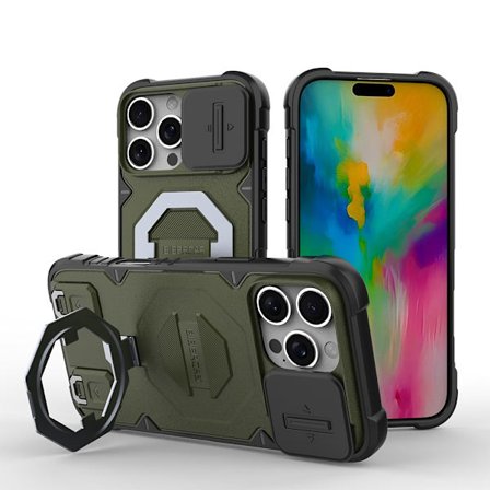 Kompatibel med IP-16PRO MAX stødsikkert etui, telefonetui med stativ, mørkegrøn