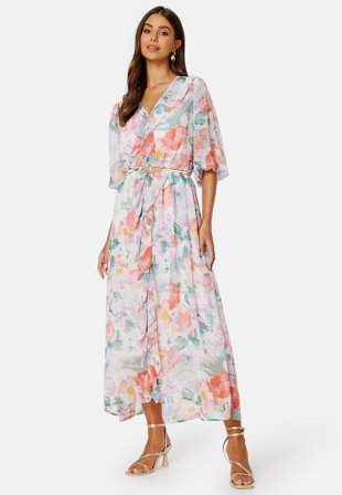 BUBBLEROOM Summer Luxe Frill Maxi Dress Pink / Floral Klær