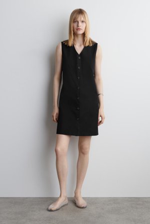 COS Femme Robe Courte Boutonnée En Coton Pima Dress in Noir