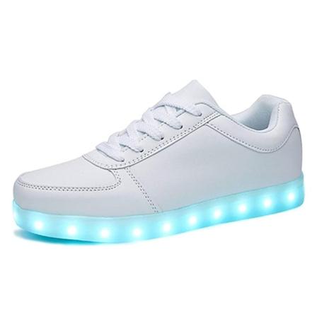 USB-laddningsbara lysande skor Sport LED-skor Dans-sneakers White 42