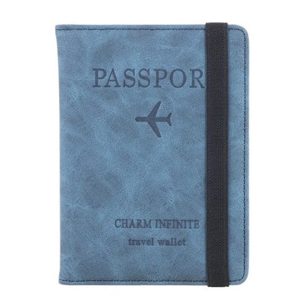 RFID Lær Passetui Dokument Reise Passholder blå