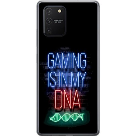 Kompatibelt Mobildeksel til Samsung Galaxy S10 Lite Portrett av Viktor Gyökeres i grønn skjorte med løvemotiv og intens grønn atmosfære