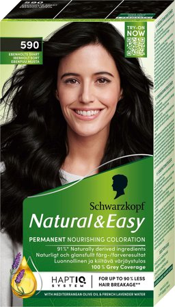 Schwarzkopf Natural & Easy Hårfarve 590 Ibenholt Sort, Hår, Hårfarve, Permanent Hårfarve