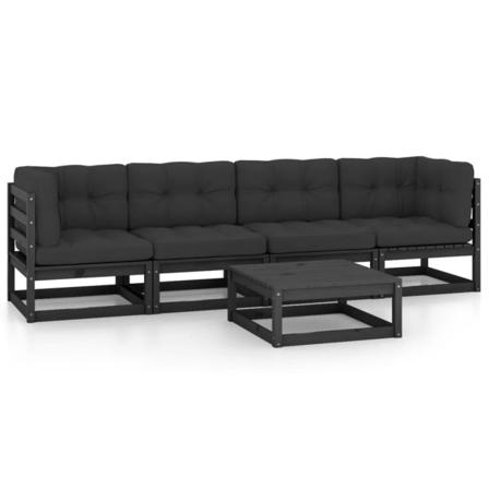 Vidaxl Loungegrupp Med Dynor 5 Delar Massiv Furu Svart