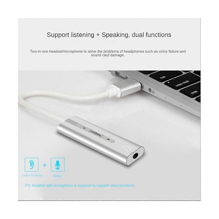 USB Externt Ljudkort USB3.0 Till 3.5mm Jack Audio Mikrofon Hörlursadapter för PC Laptop Ljudkort Silver