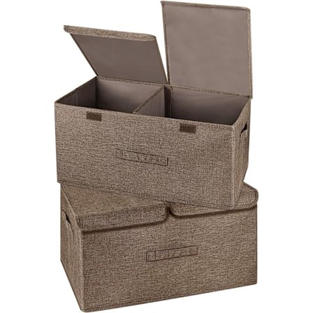 2 stk. store kasser med låg og håndtag, sammenklappelige opbevaringskasser i lærred, organiseringsbeholdere, kurve, terning (kaffe)