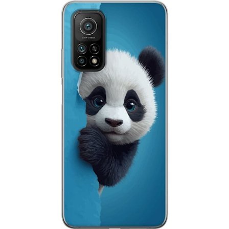 Yhteensopiva Puhelinkuori Xiaomi Xiaomi Mi 10T 5G Söpö panda, joka kurkistaa paperin läpi pehmeässä 3D-kuvituksessa